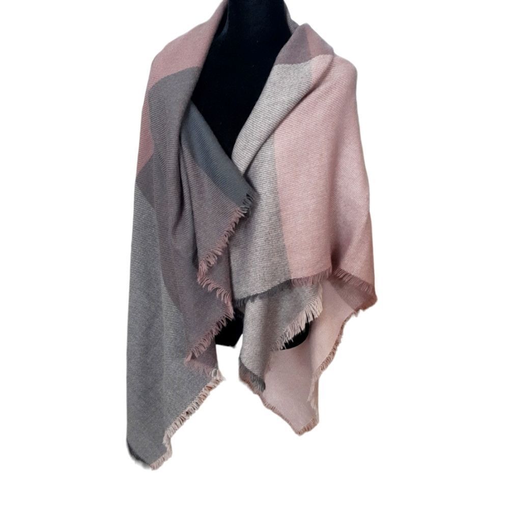 Vintage Shawl Color Block Soft Wrap Pastel Pinks‎ and Grays Large - Picture 4 of 8
